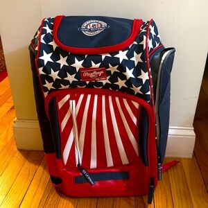 New w/out tag Perfect Game Soph National red,white&blue Rawlings baseball bag